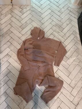 Cozy Knit Hooded Lounge Set - Taupe